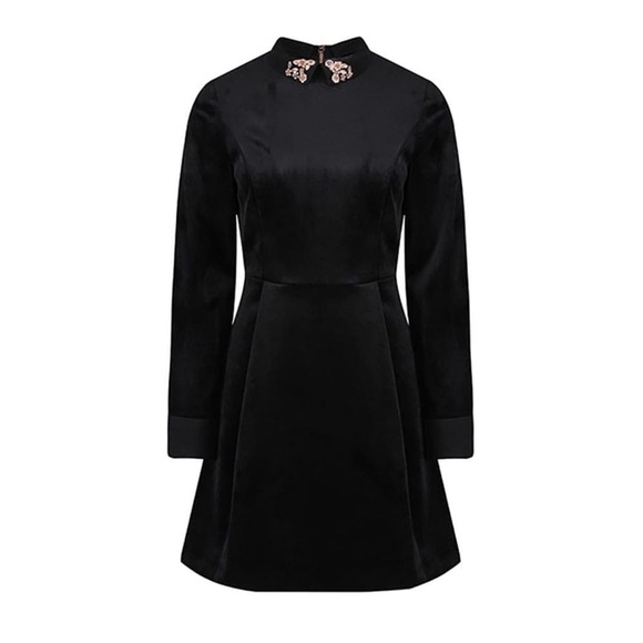 Ted Baker Black Velvet dress with embellished removable collar Size: 0 - Picture 1 of 9